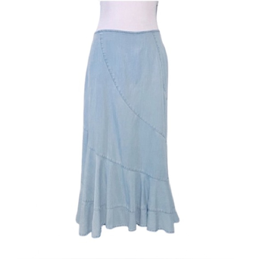 CHAMBRAY RETRO EMMA JAMES SIZE 14 DENIM JEAN LONG SKIRT LARGE SUPER SOFT